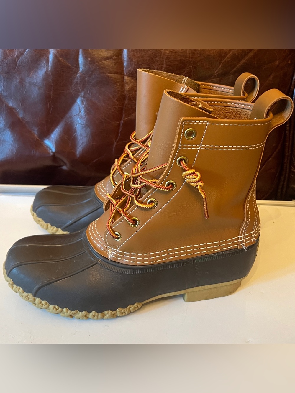 L.L.Bean Women's Bean Duck Tan Brown Waterproof Leather Boots 8" Sz 7 M